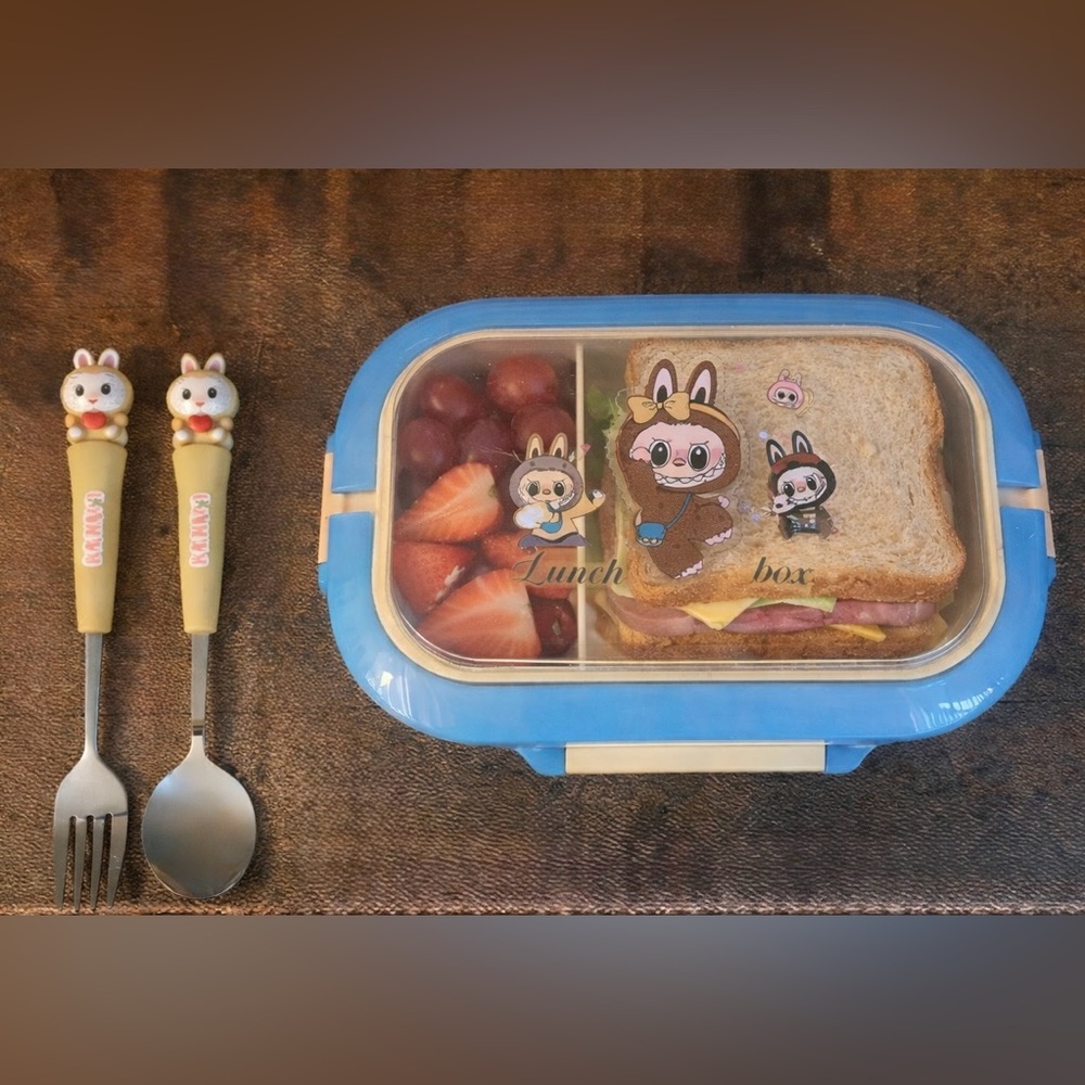 Cute Labubu Character Lunch Box and utensils set. NWT